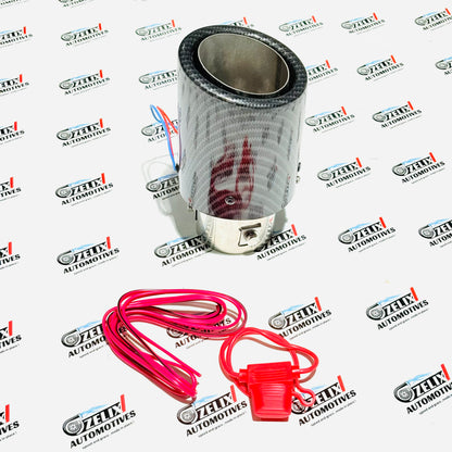 Exhaust Tip Sporty Carbon-Fiber Style finish with LED Glow Effect | Single Outlet with Red,Blue Illumination