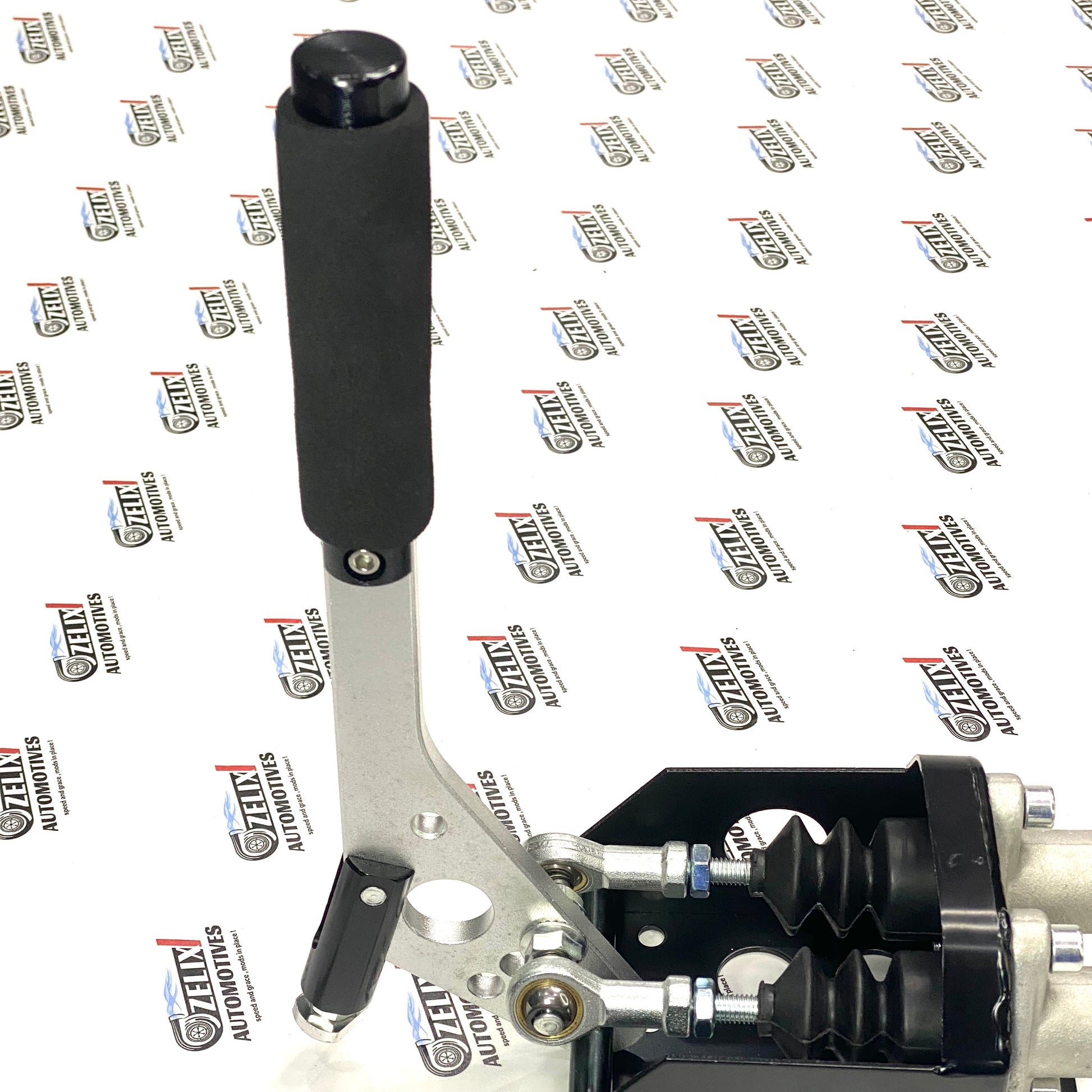 TwinLock dual master cylinder hydraulic handbrake with silver handle and black steel base 