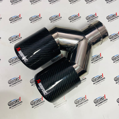 Akrapovic Style Dual Exhaust Tip –|Glossy Carbon Fiber Finish (Universal Fit) (74-79mm)