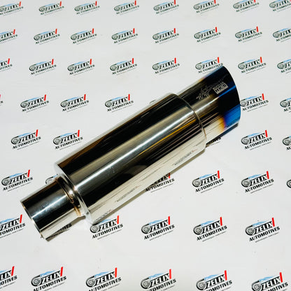 HKS Single Tip Exhaust Muffler | Premium Stainless Steel with Burnt Blue Finish