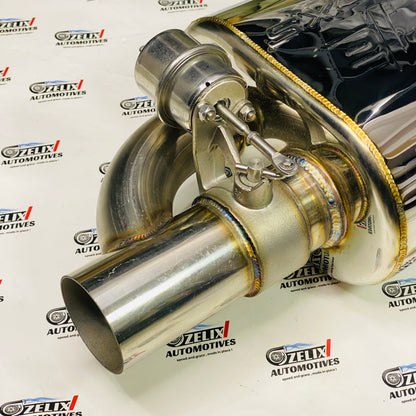 Aftermarket Borla single tip exhaust with side inlet