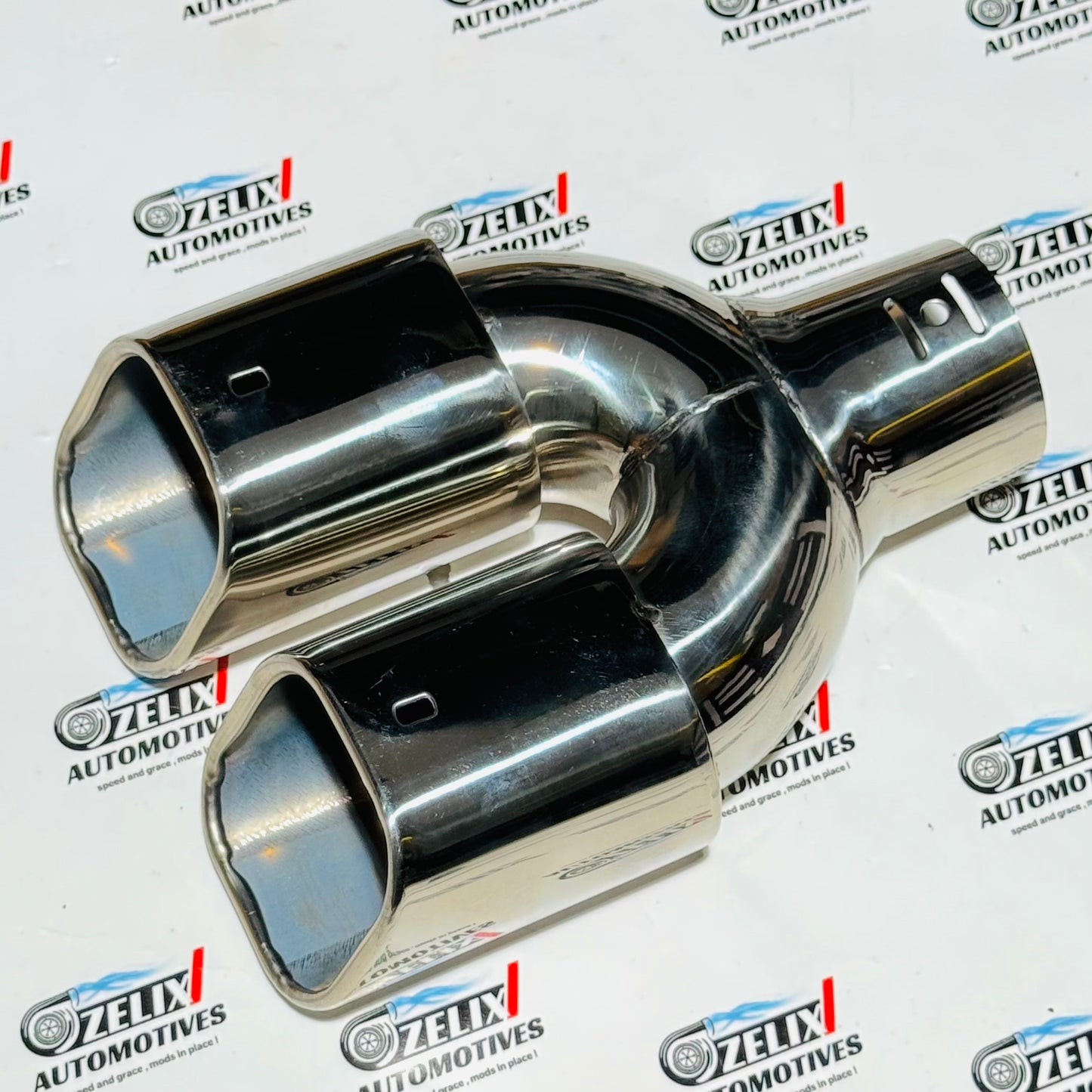 Dual Square Exhaust Tip | Premium Gloss Silver Dual Outlet Tip
