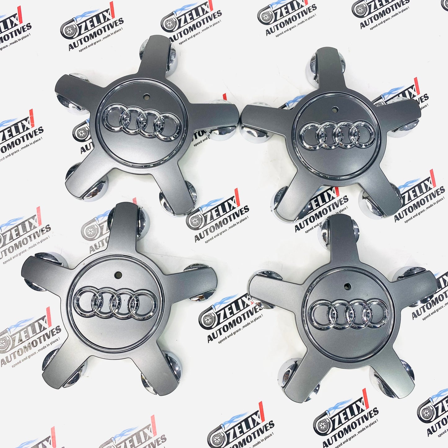Premium Audi star wheel center caps set of 4 in silver color 