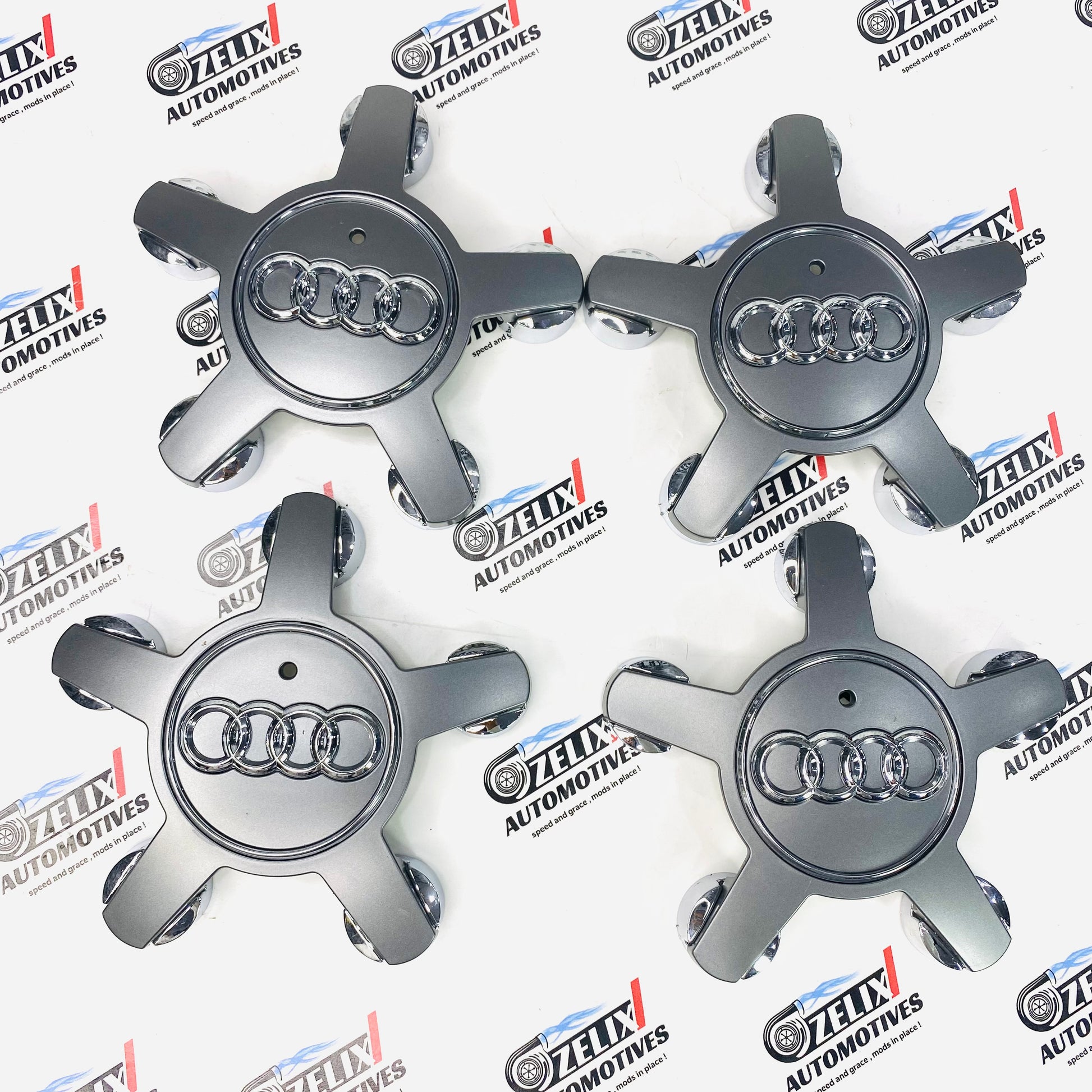 Premium Audi star wheel center caps set of 4 in silver color 