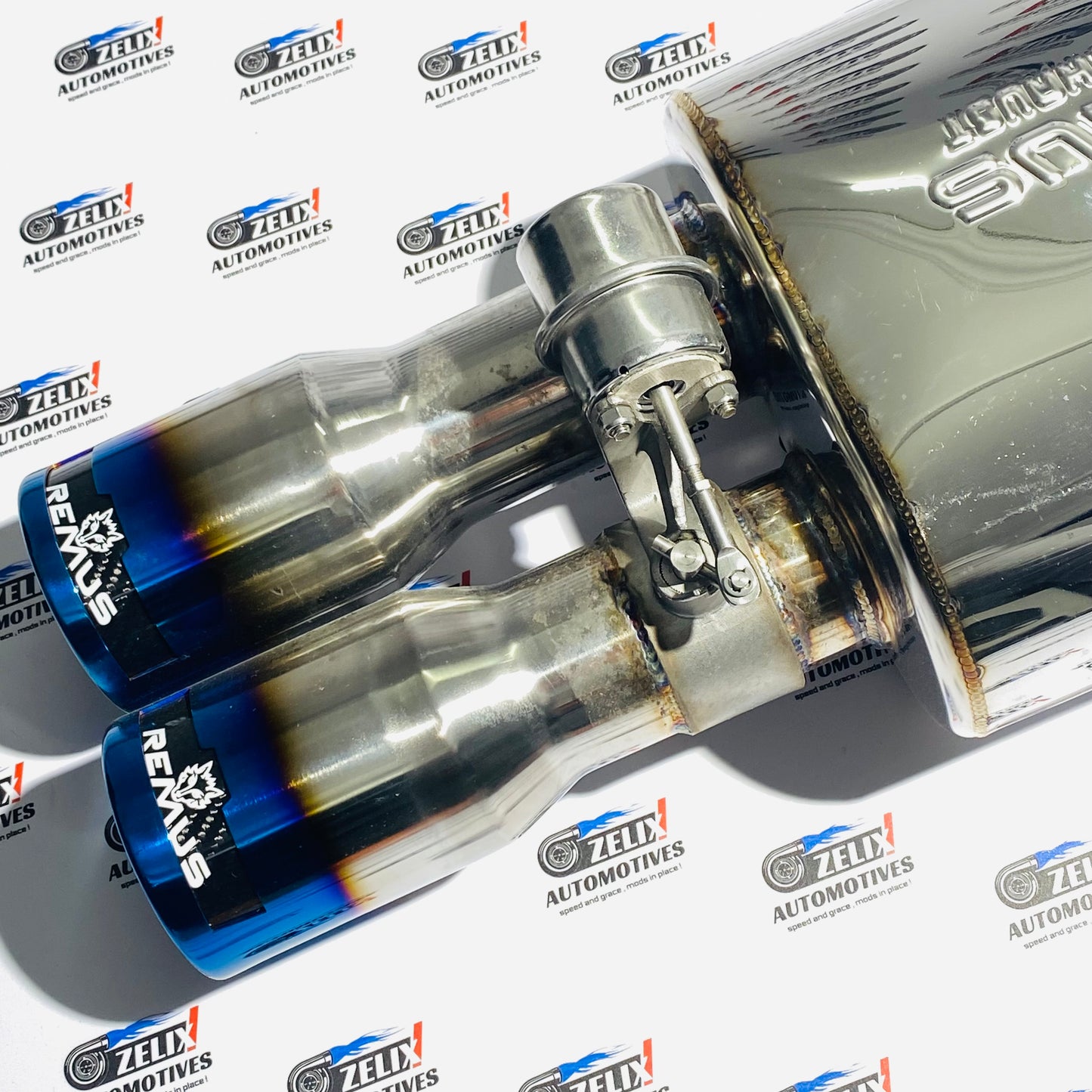 Remus Valvetronic Short Can Exhaust Muffler | Dual Burnt Blue Tips