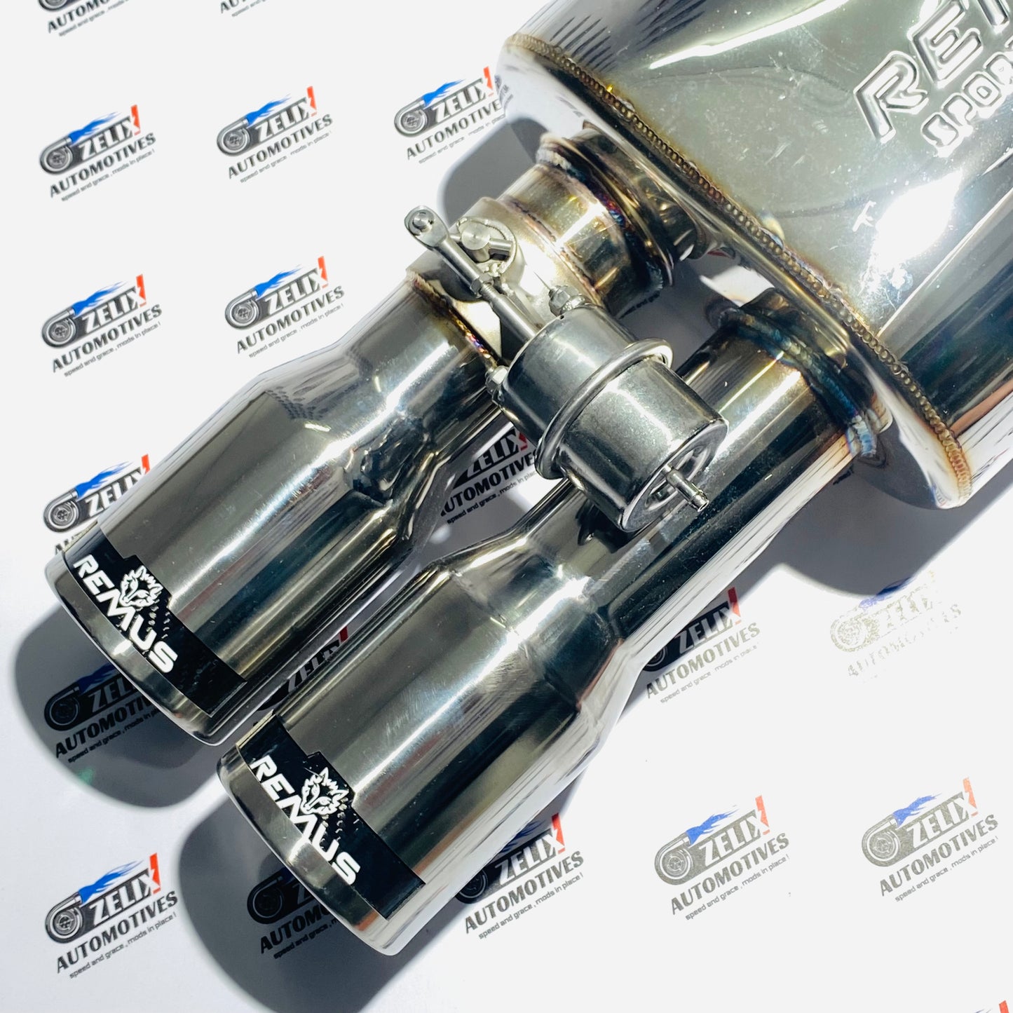Remus Valvetronic Short Can Exhaust Muffler | Dual Glossy Silver Tips