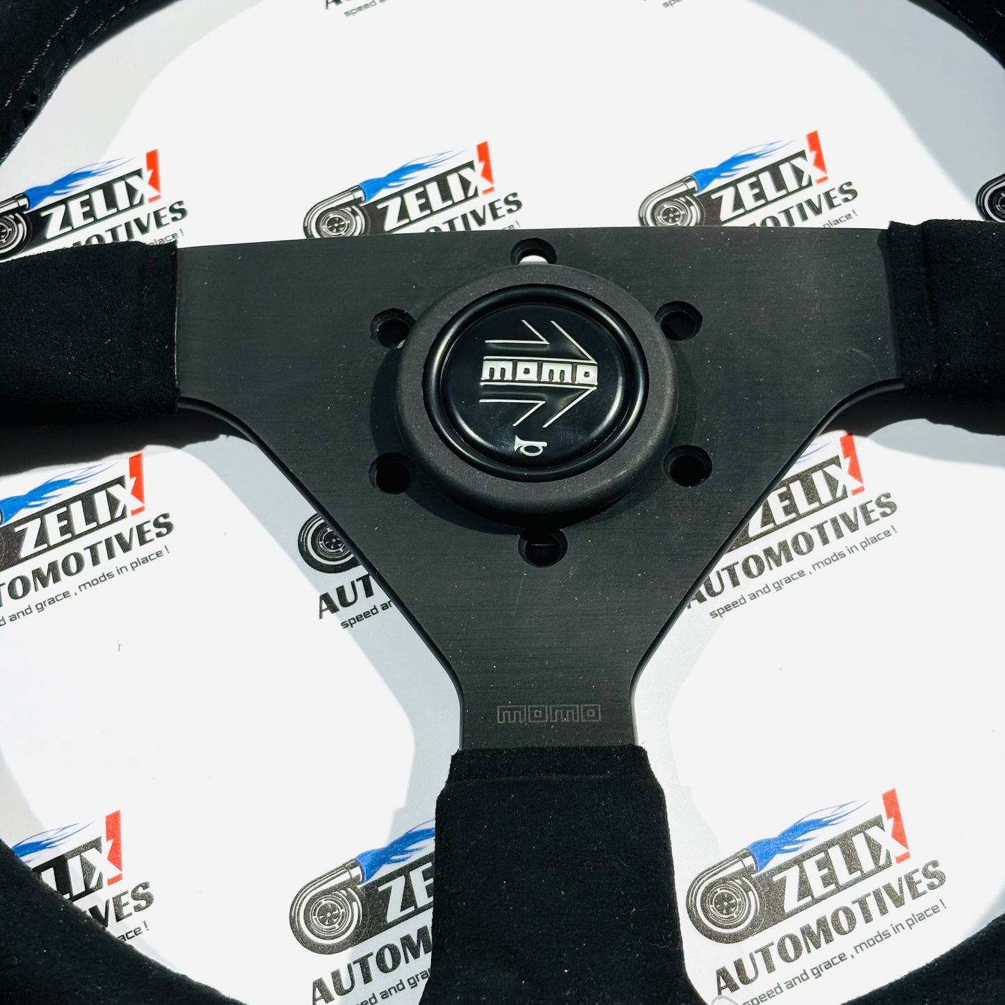 MOMO Full Black Flat Steering Wheel | Leather Finish Design