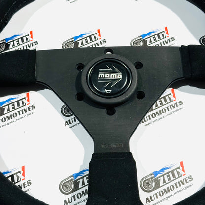 MOMO Full Black Flat Steering Wheel | Leather Finish Design