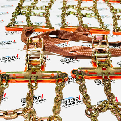 Tire Chains Set of-8 Anti-Skid Snow and Mud Grip | Heavy-Duty Universal Fit