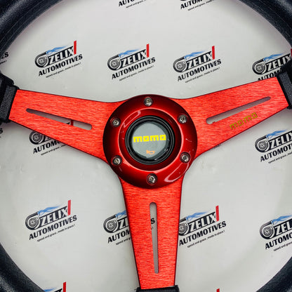 MOMO Flat 3-Spoke steering wheel in red aluminum finish 