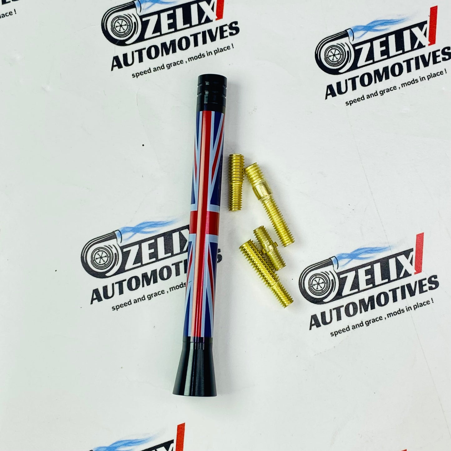 Aluminium car antenna with UK flag