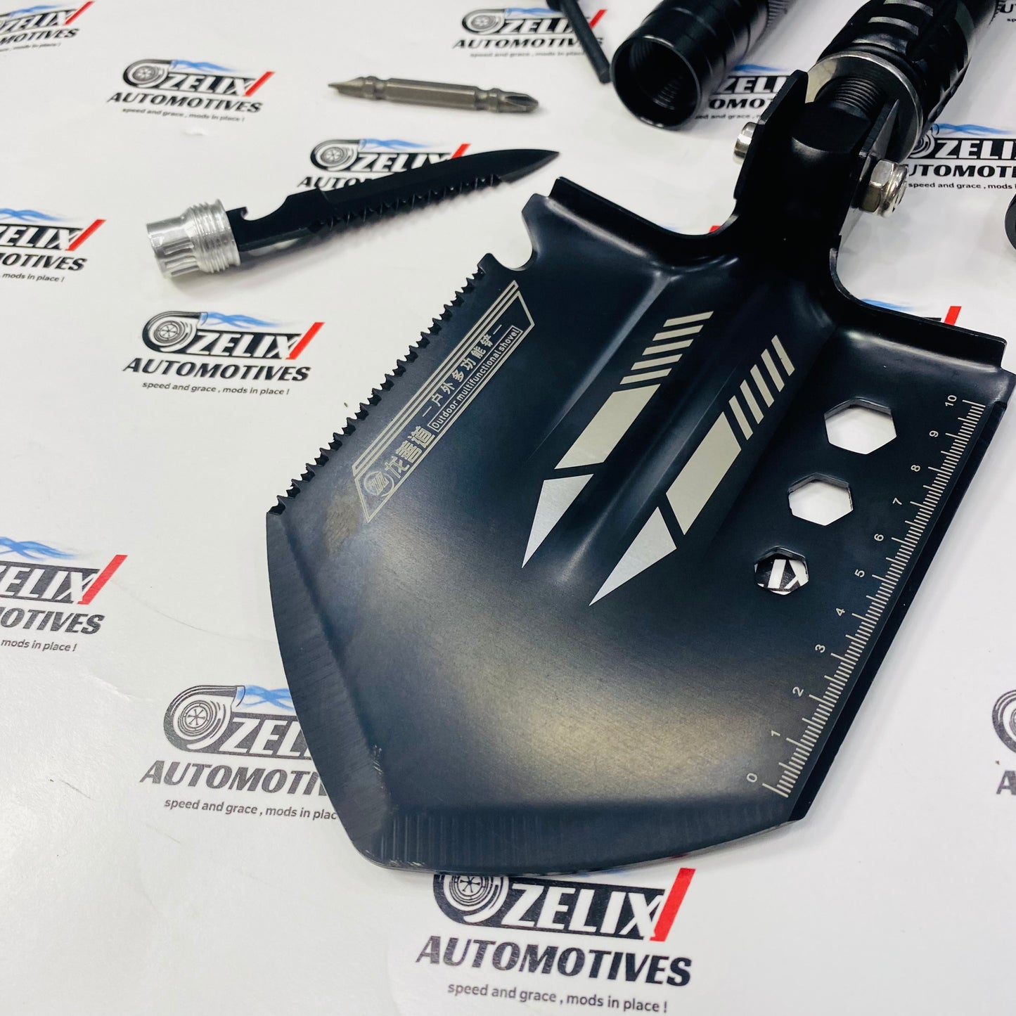 Compact foldable shovel with multi-tool kit 