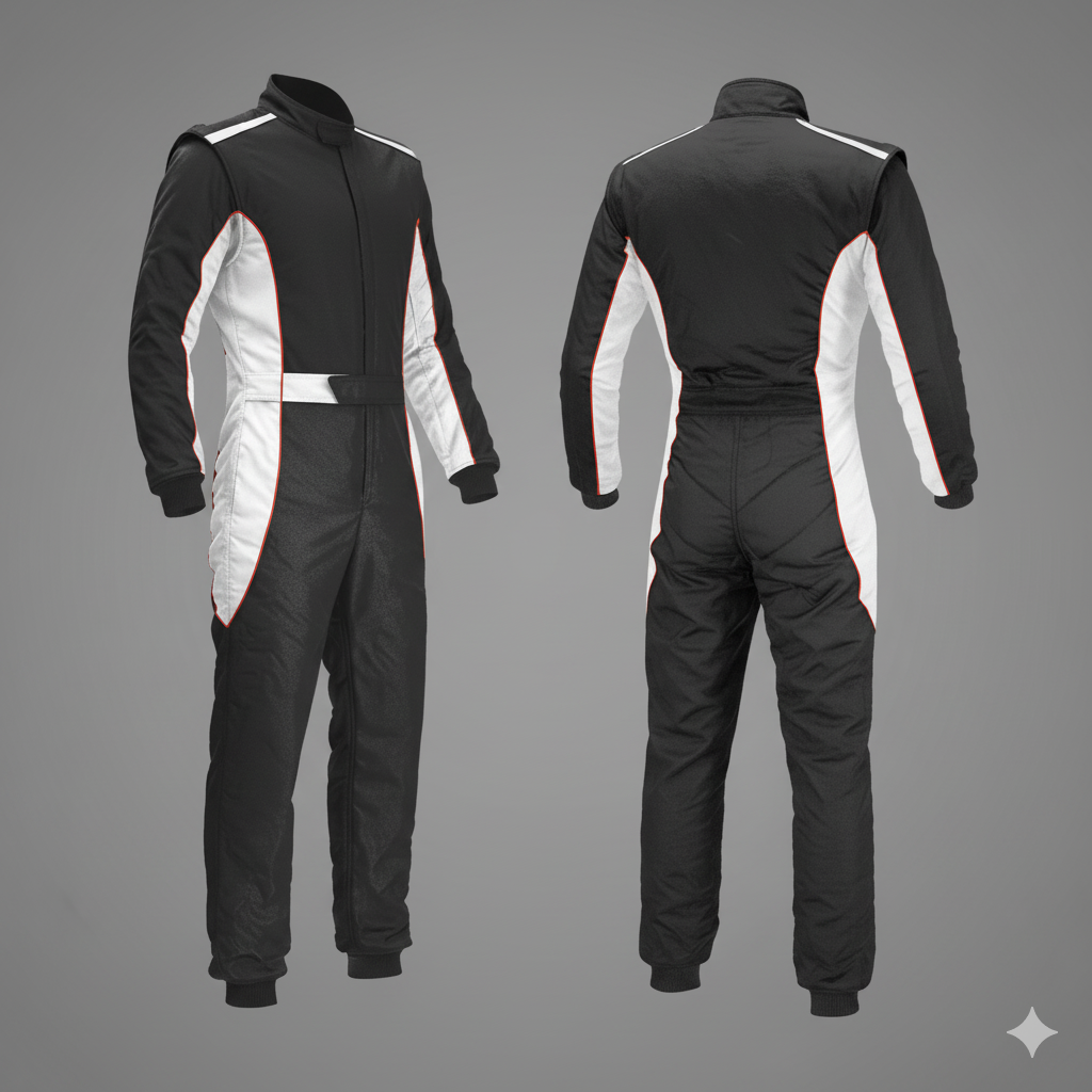 OMP  Racing Suit – Black & White Dual-Tone Performance Wear
