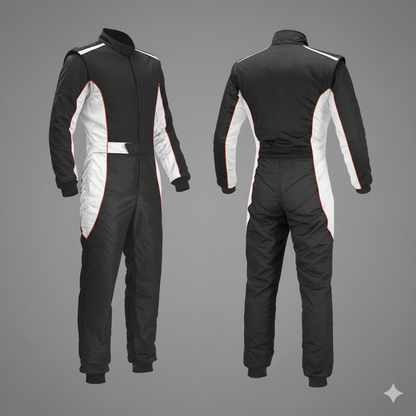 OMP  Racing Suit – Black & White Dual-Tone Performance Wear