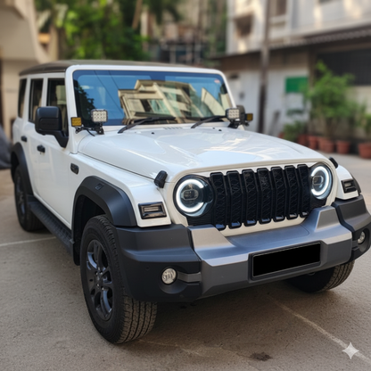 Wrangler-Style Front Grill for Mahindra Thar Roxx | Glossy Black ABS Replacement Grill
