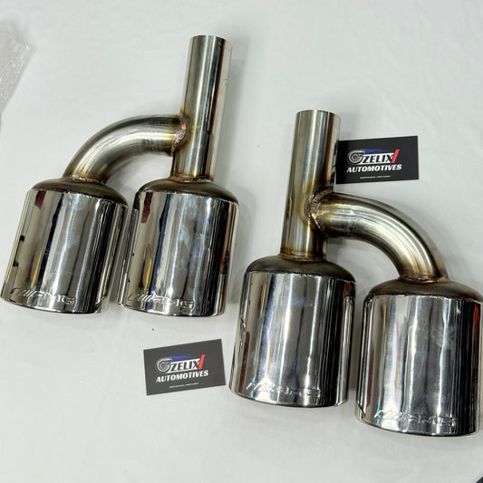 Mercedes-Benz AMG-style dual exhaust tip shown from the front angle