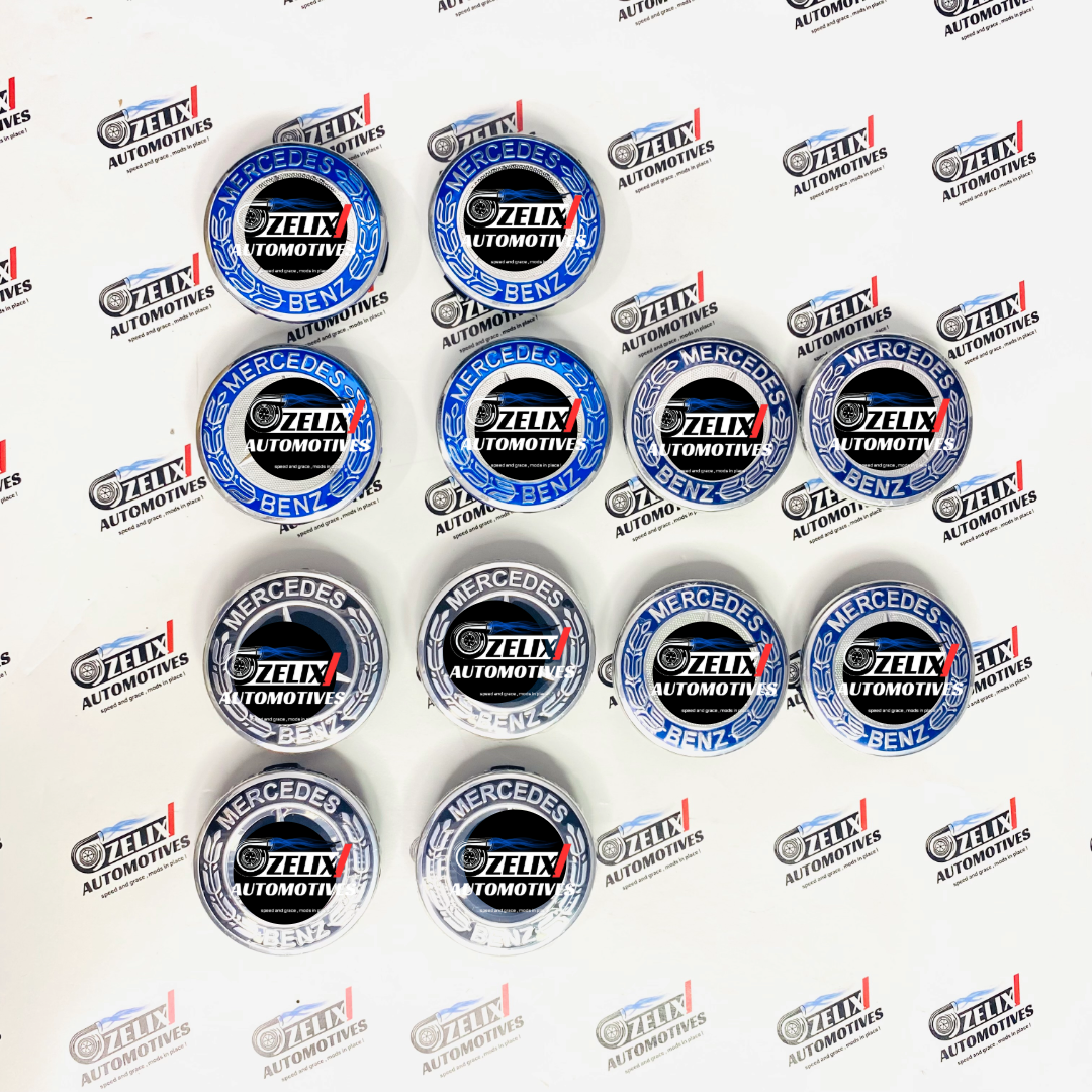 Mercedes-Benz Wheel Center Caps – Black, Blue & Light Blue (Set of 4)