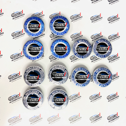 Mercedes-Benz Wheel Center Caps – Black, Blue & Light Blue (Set of 4)