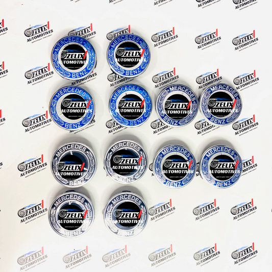 Mercedes-Benz Wheel Center Caps – Black, Blue & Light Blue (Set of 4)