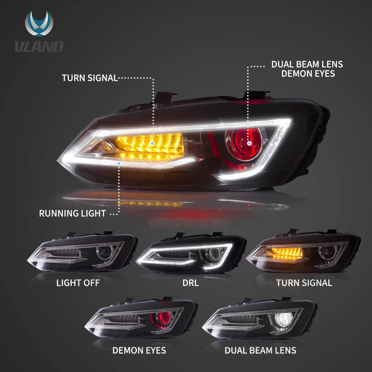 Volkswagen Polo Audi A4 Style Projector Headlights | Aftermarket