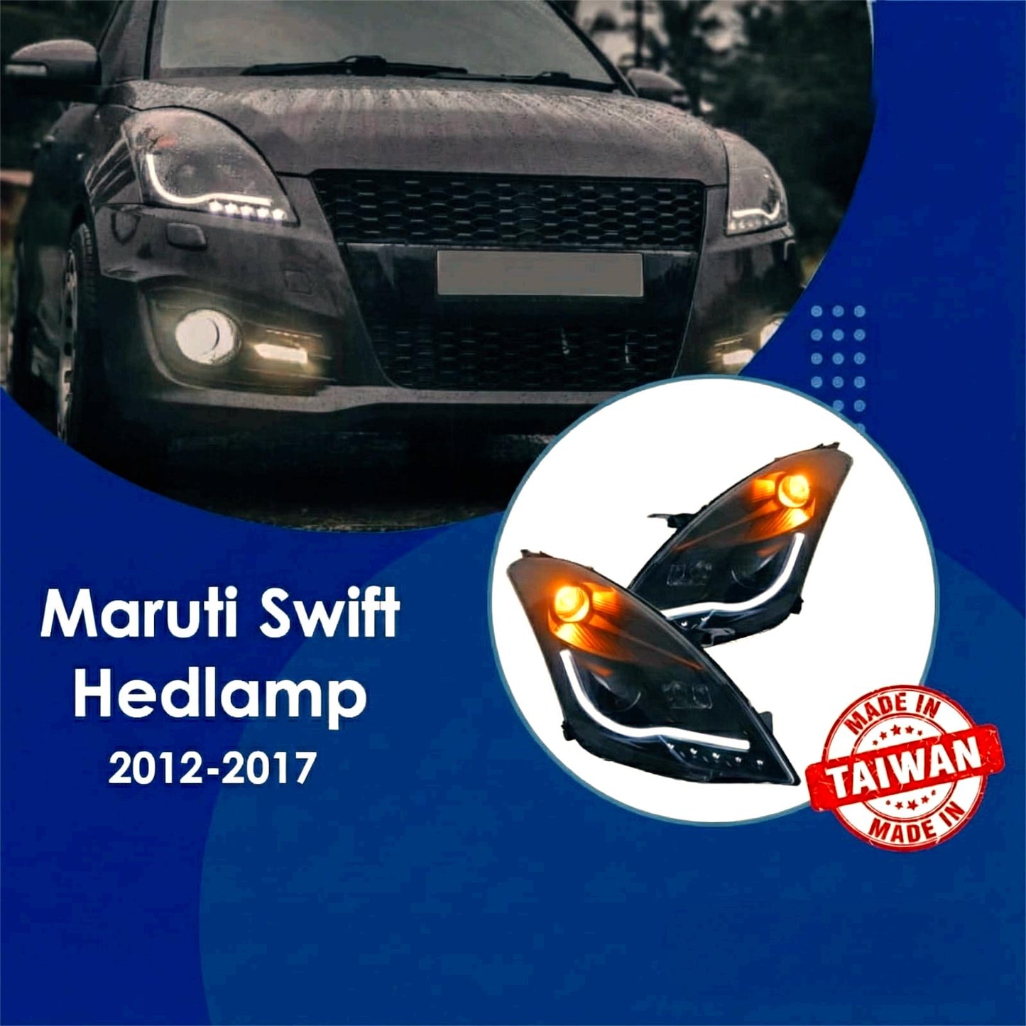 Maruti Suzuki Swift Audi-Style Projector Headlights | Aftermarket Headlamps with DRLs (Fits 2012-2015 Models)