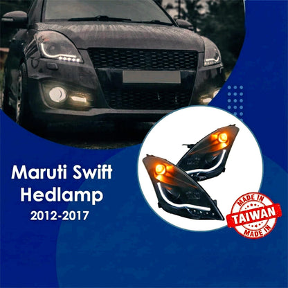 Maruti Suzuki Swift Audi-Style Projector Headlights | Aftermarket Headlamps with DRLs (Fits 2012-2015 Models)