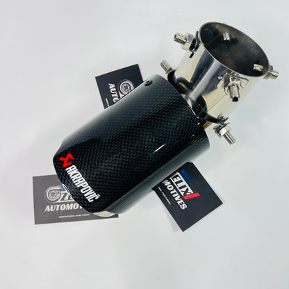 Angle-adjustable Akrapovic single exhaust tip in glossy carbon