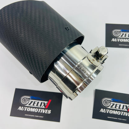 Carbon fiber weave detail on Akrapovic matte single exhaust tip