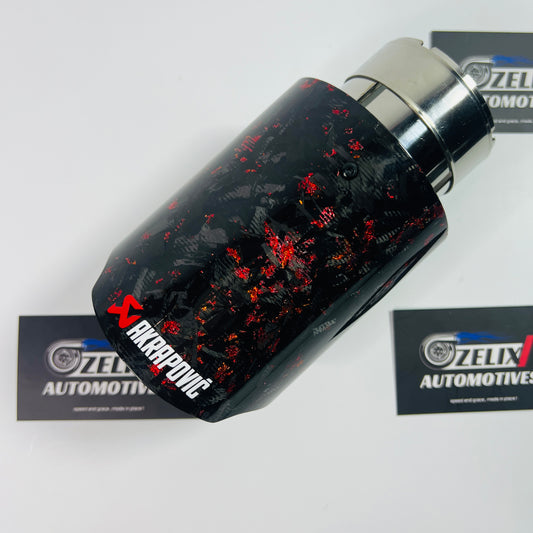 Akrapovic style red forged carbon single exhaust tip