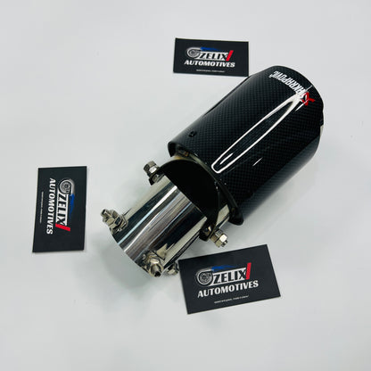 Top-down view of Akrapovic angle-adjustable exhaust tip