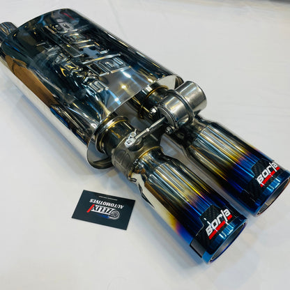 Rear angle showcasing Borla burnt dual exhaust tips