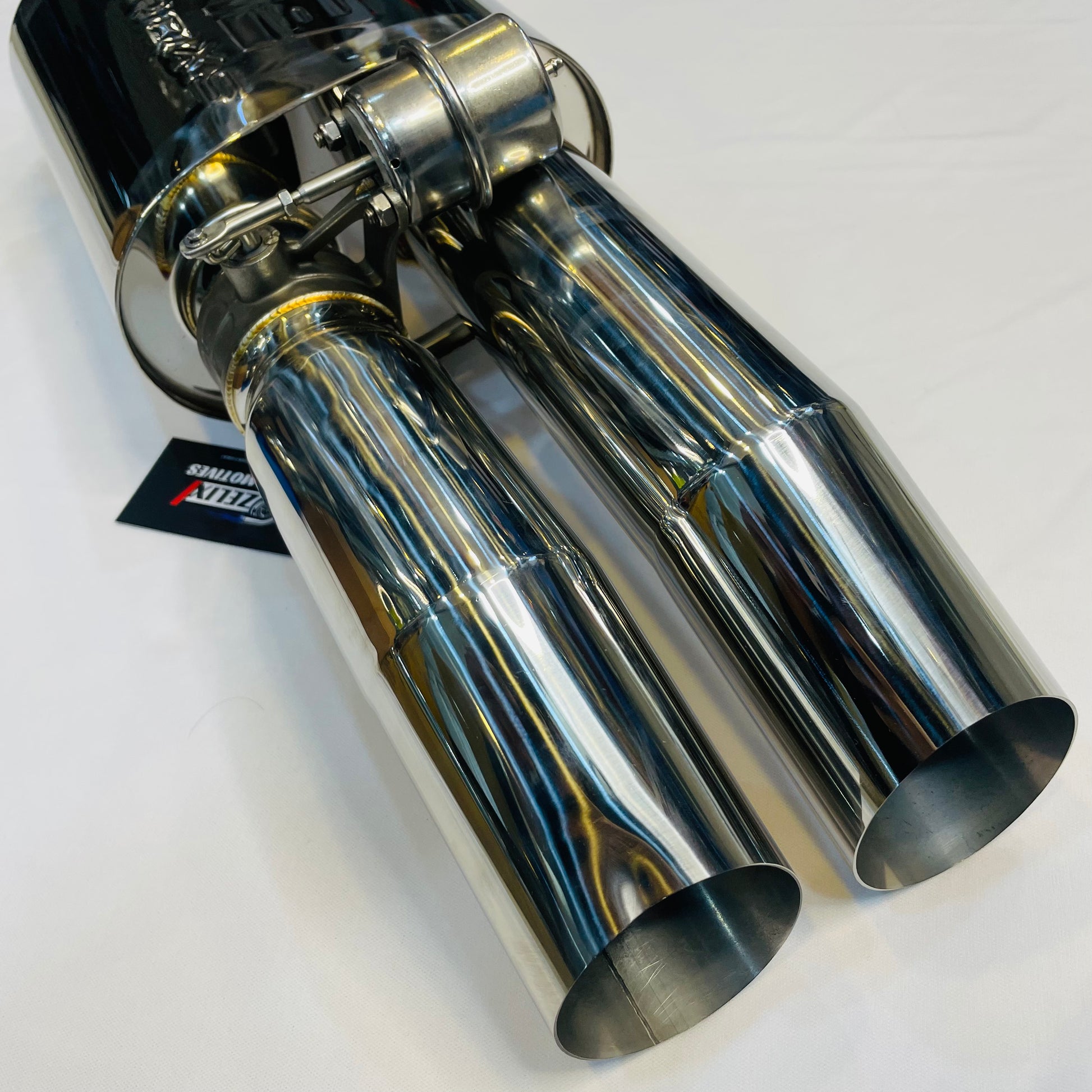 Rear view showing dual exhaust tips of Borla Spit Fire Valvetronic muffler