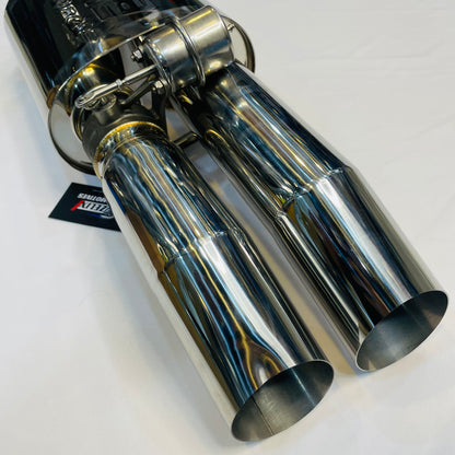 Rear view showing dual exhaust tips of Borla Spit Fire Valvetronic muffler