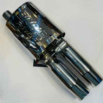 Front angled view of Borla Spit Fire Valvetronic dual-tip muffler