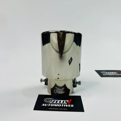 Universal HKS chrome single exhaust tip installed on car