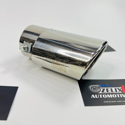 Side view of chrome HKS single exhaust tip