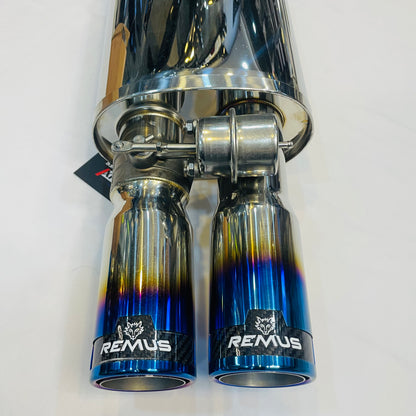 Close-up of burnt carbon titanium dual tips