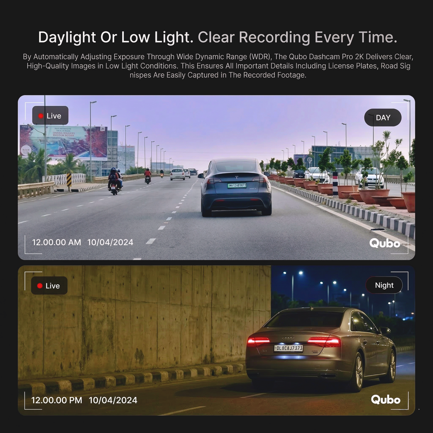 Qubo Smart Dashcam Pro-Series | Premium 2K Quad-HD Car Dash Camera