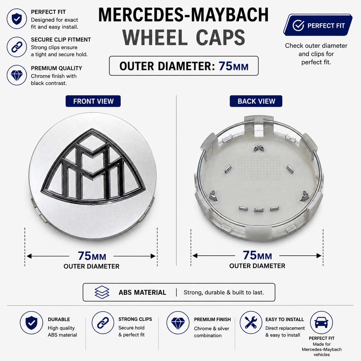 Mercedes-Maybach Wheel Caps | Outer Diameter 75-mm