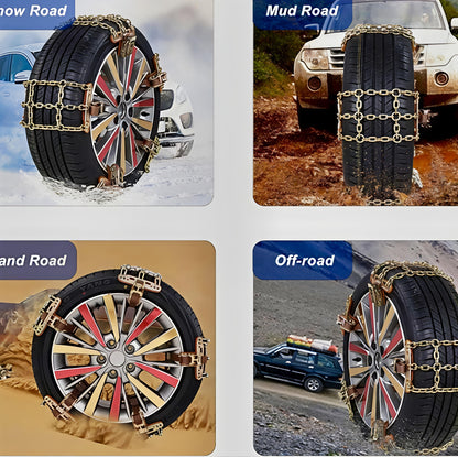 Tire Chains Set of-8 Anti-Skid Snow and Mud Grip | Heavy-Duty Universal Fit