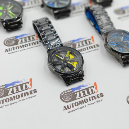 Alloy Wheel Rolling Design Analog Wrist Watch | Premium Black Finish