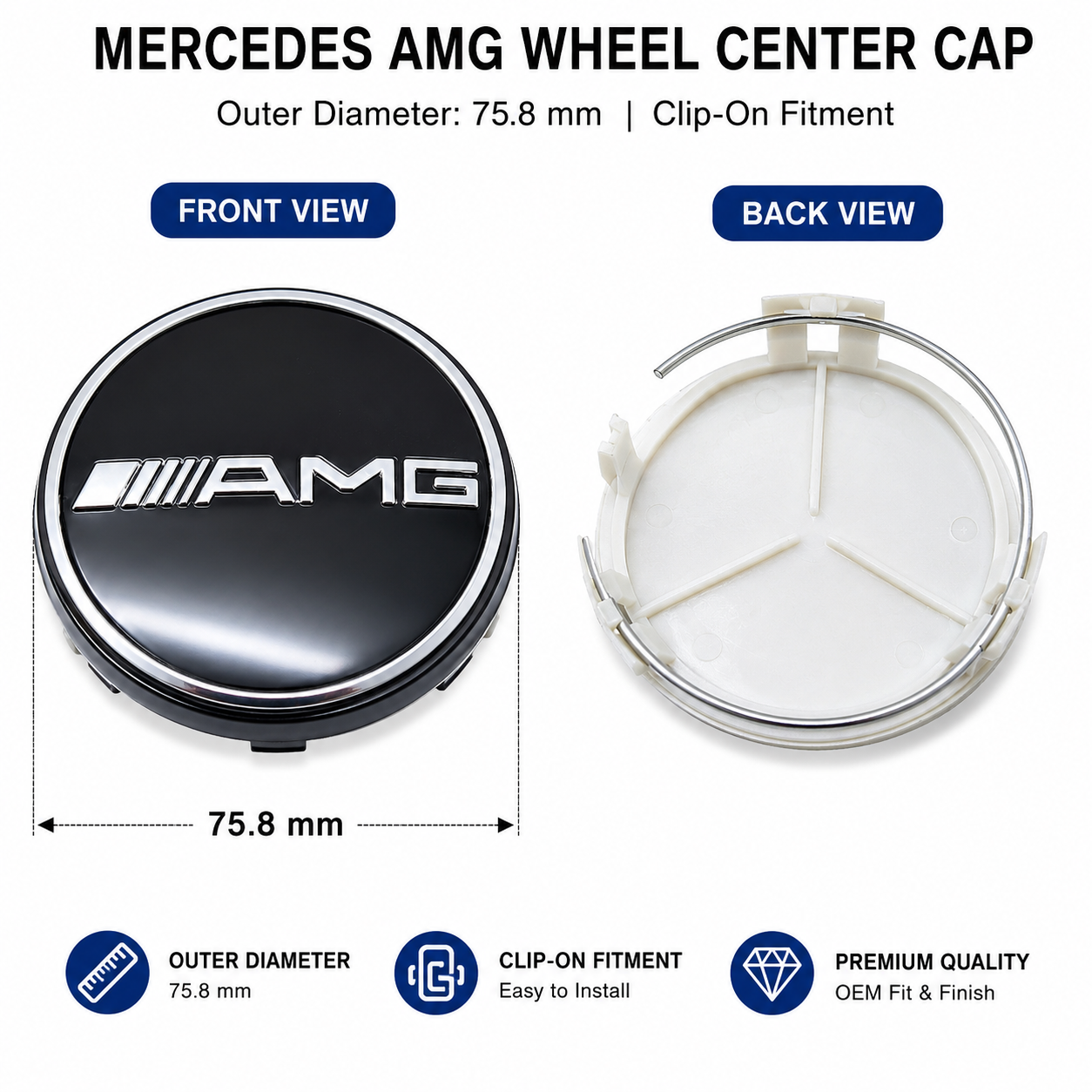 Mercedes AMG Wheel Caps | Outer Diameter 75.8-mm