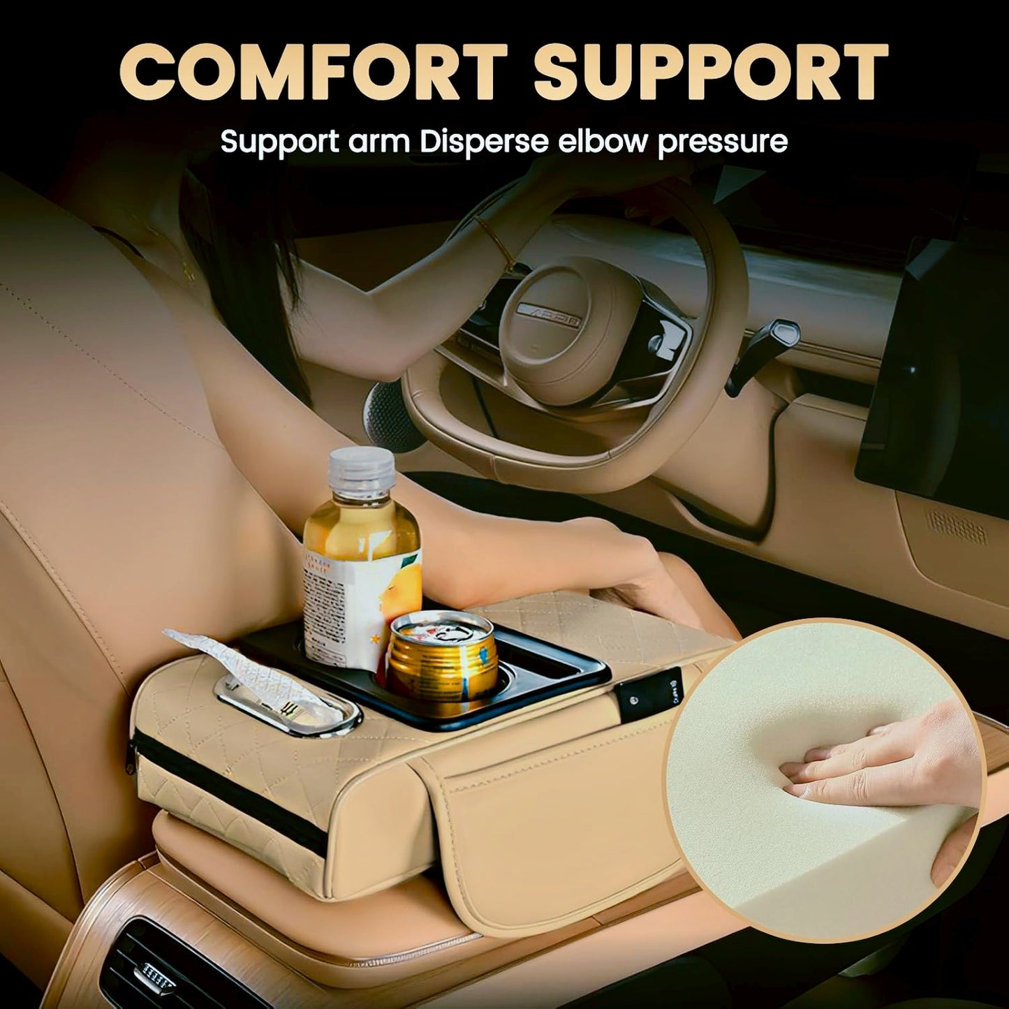 Armrest Organizer Leather Finish | Multi-Function Storage Box