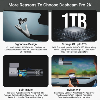Qubo Smart Dashcam Pro-Series | Premium 2K Quad-HD Car Dash Camera