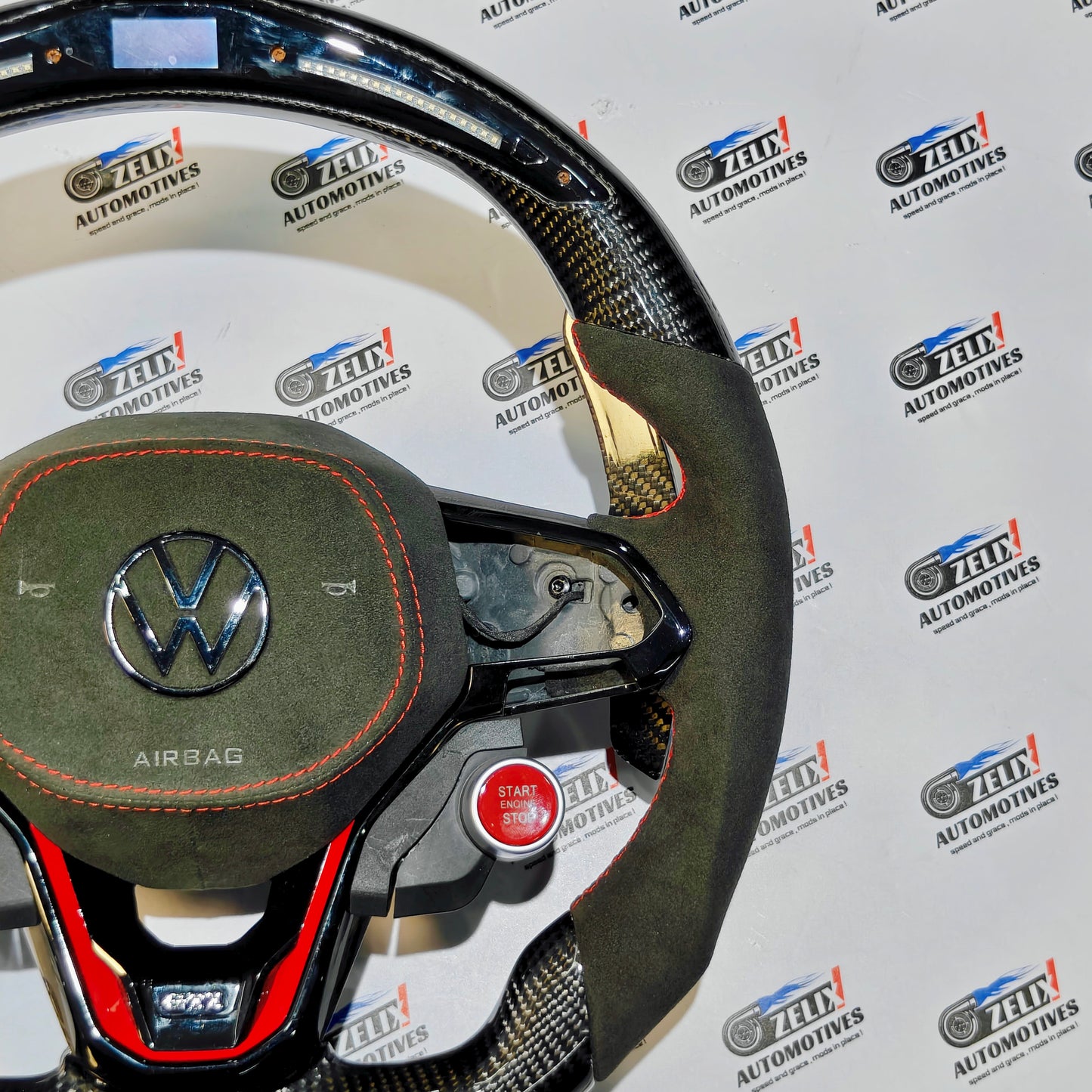 VW Virtus OG Carbon & Alcantara Finish Steering Wheel | with Paddle Shifters & Start Button