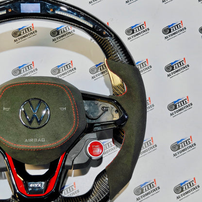 VW Virtus OG Carbon & Alcantara Finish Steering Wheel | with Paddle Shifters & Start Button