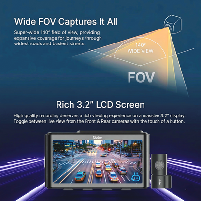 Qubo Dash cam Pro 3K with Rear Camera N-Series | Sony IMX675 Sensor for Superior Night Vision