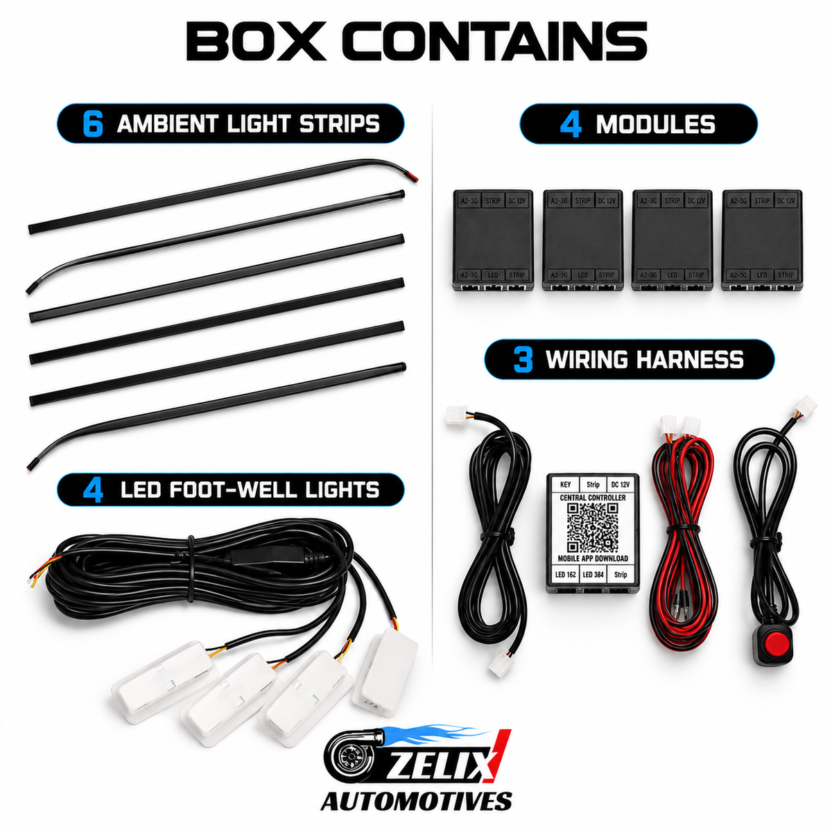 Universal RGB LED Car Ambient Light Kit | App Controlled