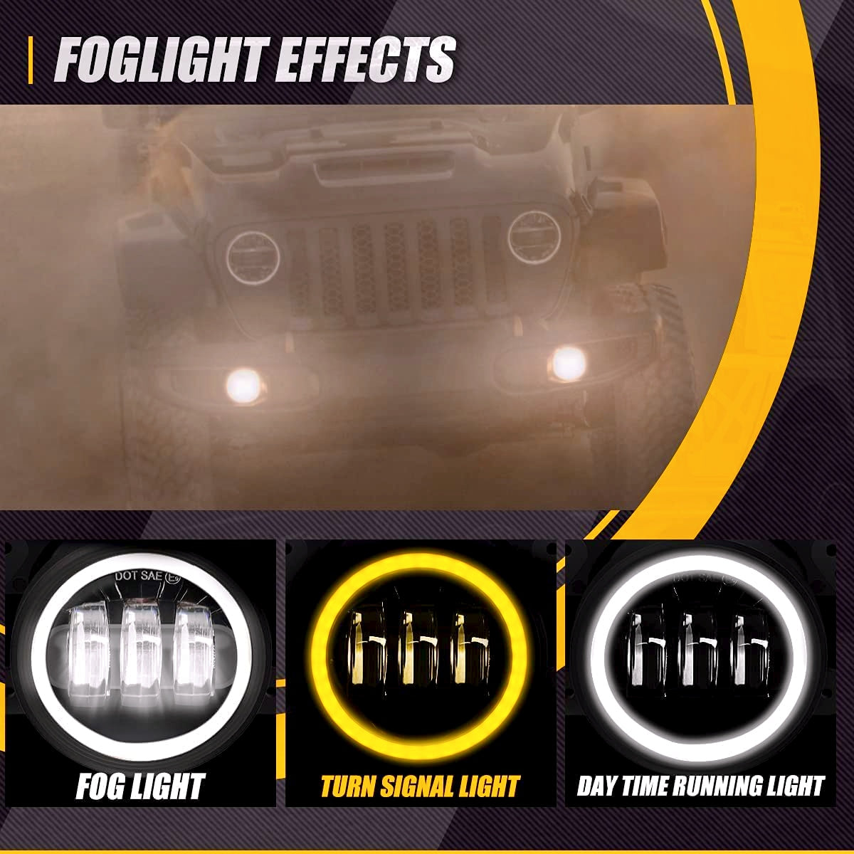 Universal Amber Ring DRL Fog Light With 3 Modes | Plug & Play