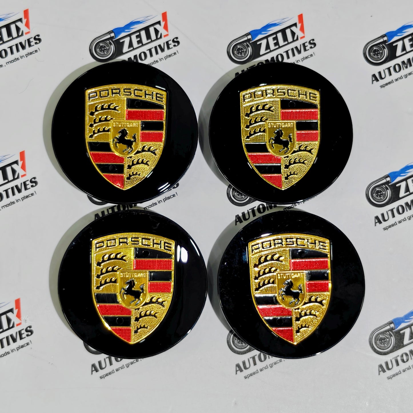 Porsche Wheel Center Caps | OEM-Style and Black Premium  Set of-4